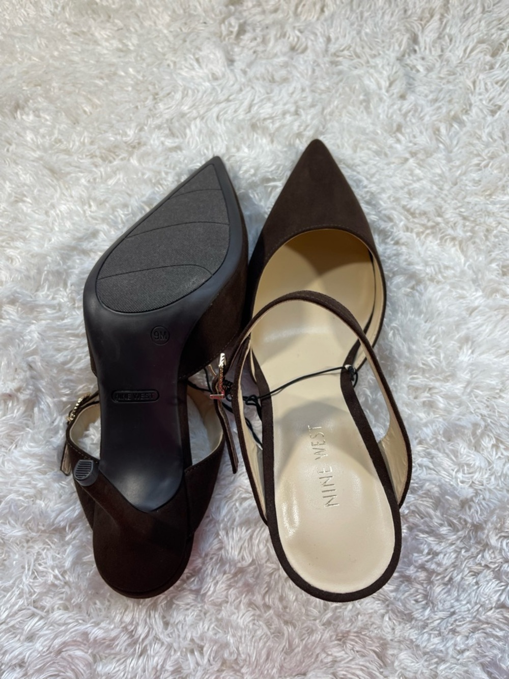 Nine West Dark Brown Pointed-Toe Slingback Heels